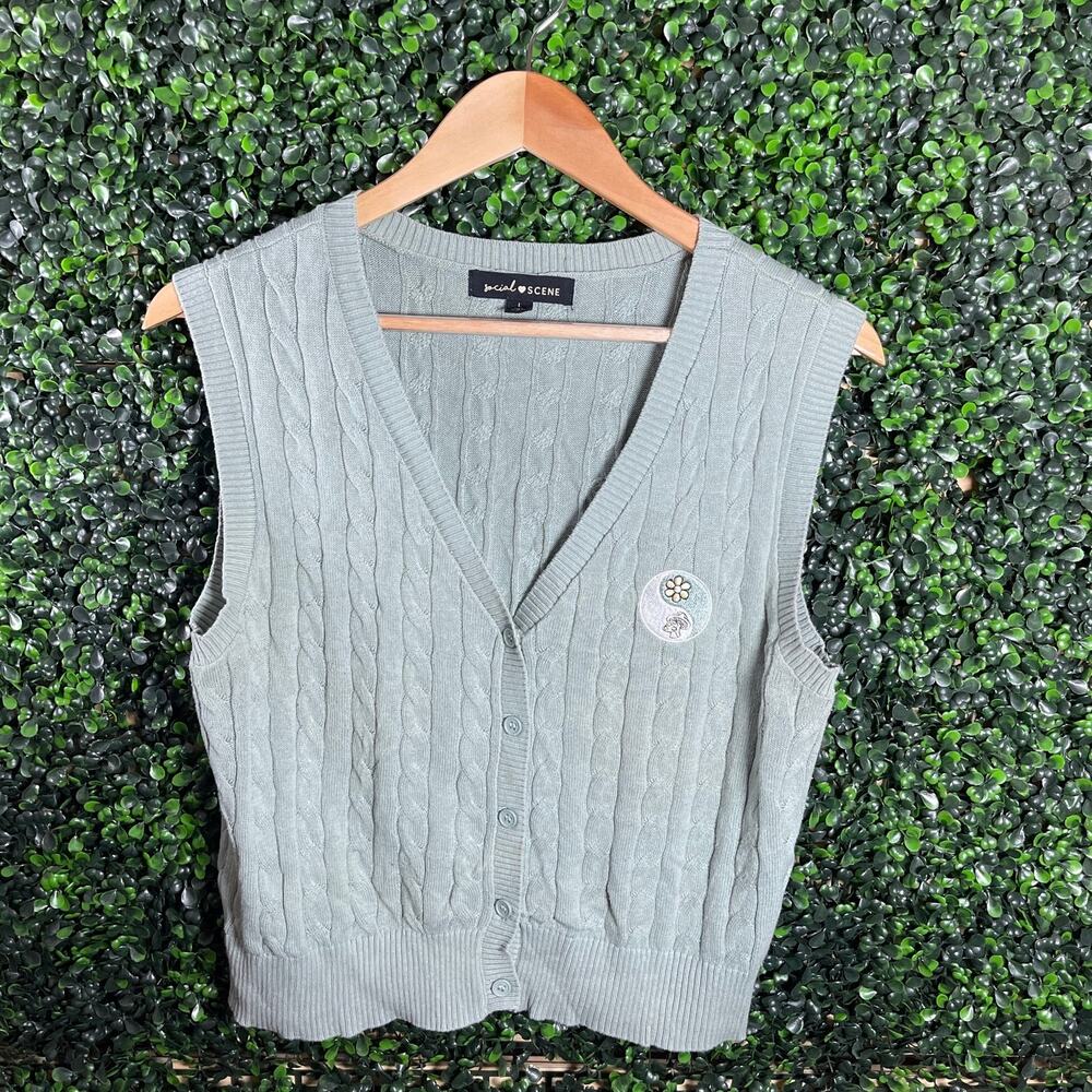 Social Scene, Green Knit Vest, Women’s Size L